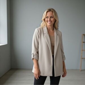 Andree By Unit Tan Blazer | Classic Open Front Layering Jacket | Size L